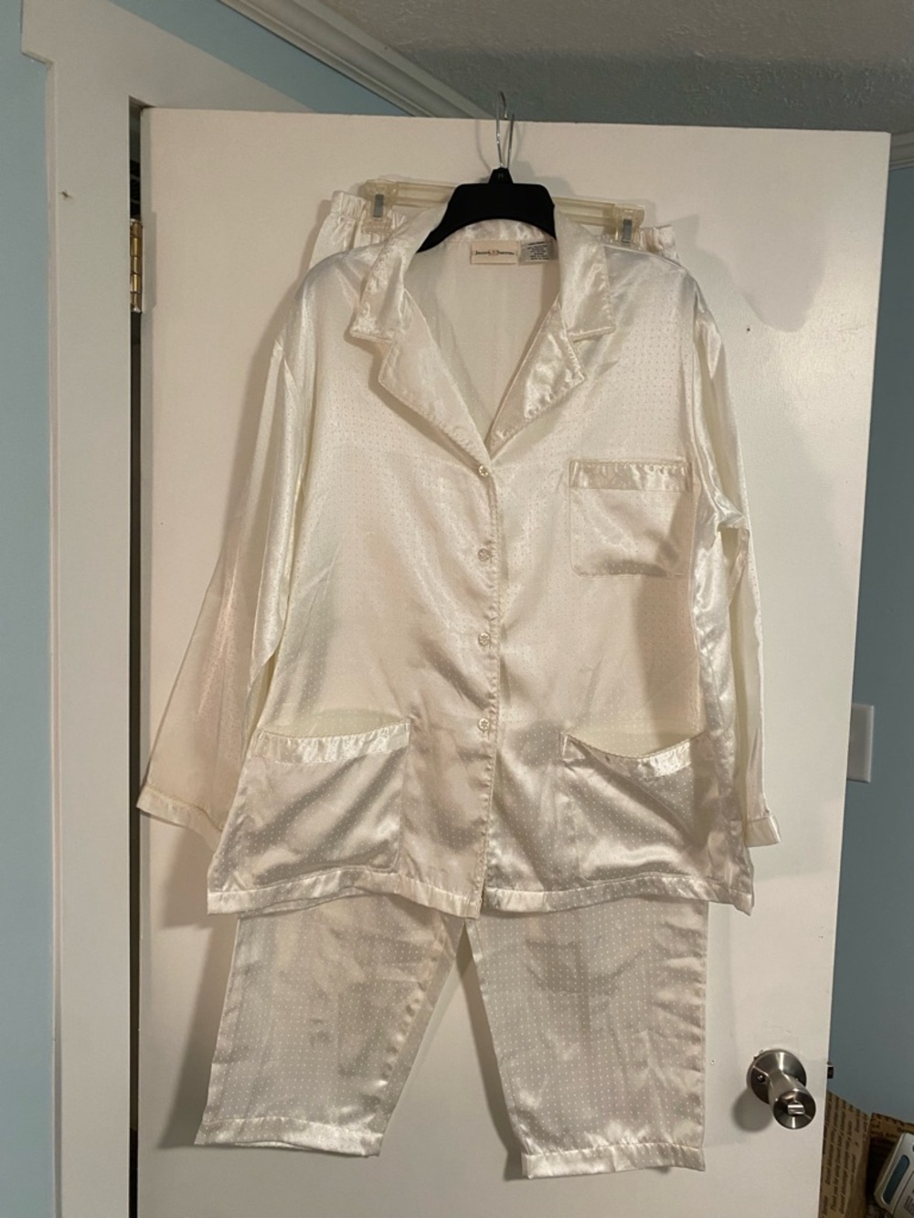 Vtg Jaclyn Smith Satin Pajama Set Ivory/White Women’s L Bridal Wedding Lounge